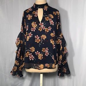 Lily White Mock Neck Long Sleeve Blouse Small